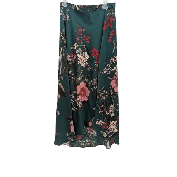 Lulu's Dark Green Floral A-Line Skirt - Picture 1 of 7